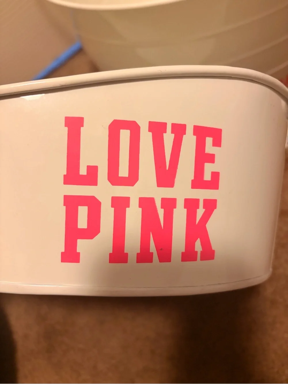 PINK Victoria's Secret White Metal Storage Bins with Pink Logos - Nesting Set